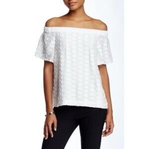 1. StateWhite Off-Shoulder Textured dot short sleeved Top Size XS
